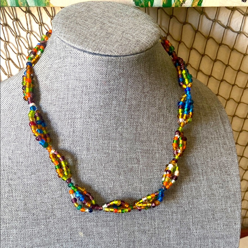 Vintage 70s Artisan ALL GLASS Beads Necklace